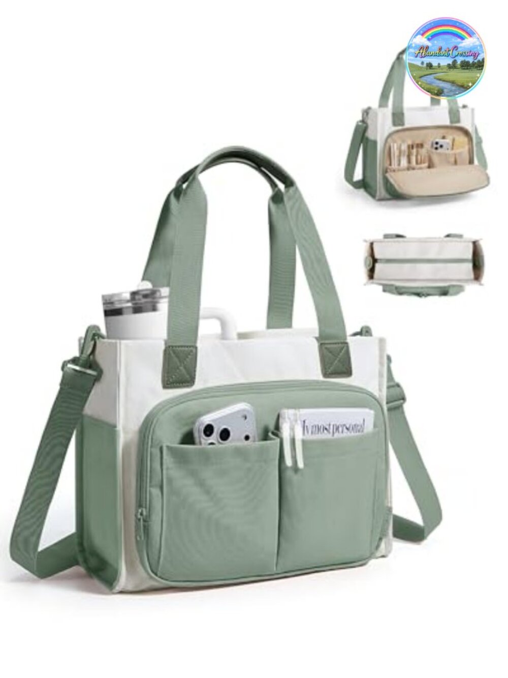 Small Canvas Tote Bag for Women Zipper Laptop Work Travel Crossbody